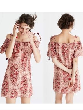 Madewell 100% Silk Floral Summer Dress in Red